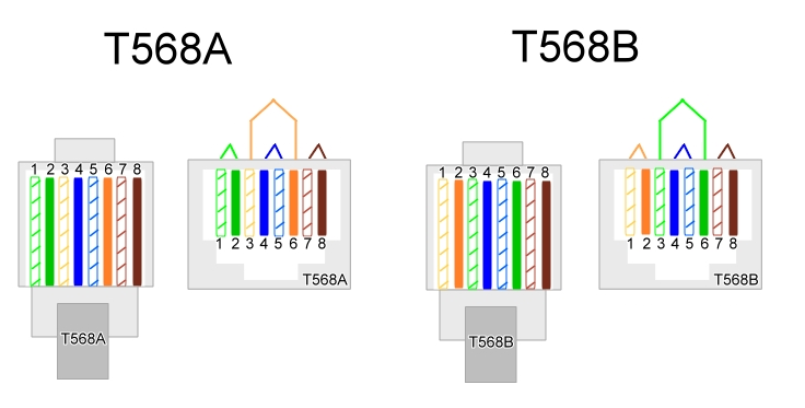 Изображение схем разводки T568A и T568B