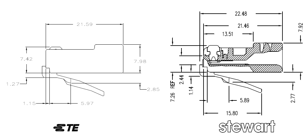Схемы 8-позиционных модульных вилок типа Tyco и Stewart 