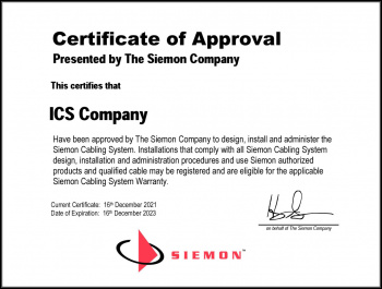 Сертификат Siemon Certified Installer® - сертифицированного монтажника Siemon CISM