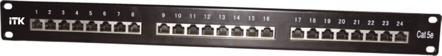 Патч-панель 1U  кат.5Е UTP, 24 порта (Dual)